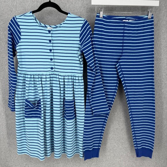 Hanna Andersson Other - Hanna Andersson Girls Striped Long Sleeve Dress Legging Set Size 150/140 Blue